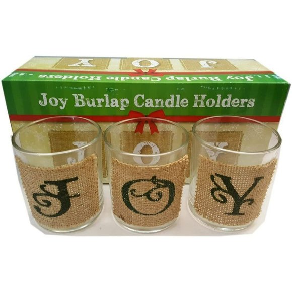 Burlap Candle Votive Holders Set of 3 Votive Farmhouse Boho Hippie Christmas - Picture 1 of 1